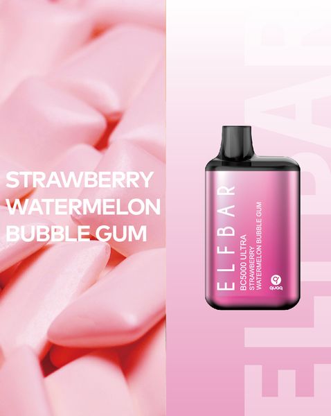 Одноразовий Pod Elf Bar BC5000 Ultra 13 мл 5% Strawberry Watermelon bubble Gum (Полуниця + Кавун) 39227 фото
